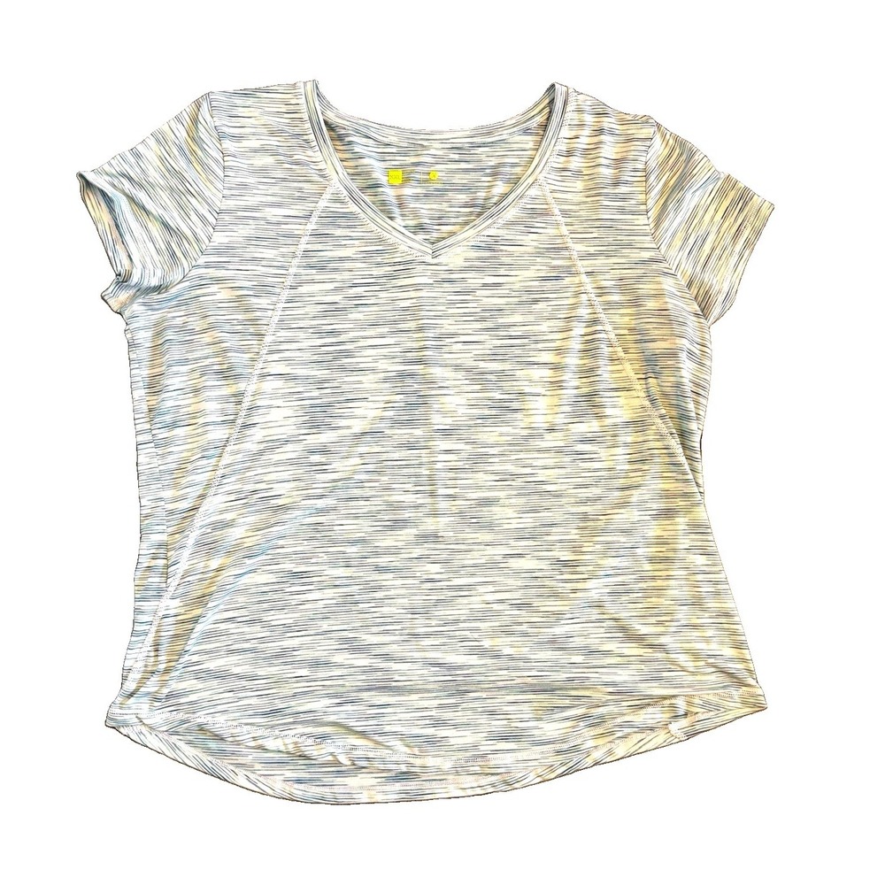 Xersion Women's Plus 2XL Blue White Striped V-Neck Athletic Tee Gym Top
